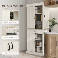 HOMCOM 71" Freestanding Kitchen Pantry with 4 Doors and 2 Cabinets, Tall Storage Cabinet for Kitchen, Distressed White(m-6)