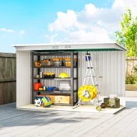 Outsunny 9' x 4' Garden Tool Shed Metal Storage Shed Outdoor Equipment Tool Box with Foundation Kit, Ventilation & Doors, Dark Green(m-10)