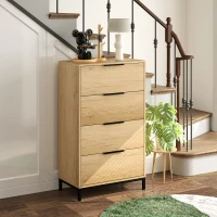 HOMCOM Dresser for Bedroom, 4 Drawer Dresser Tower, Chest of Drawers for Hallway, Entryway, Closet, Natural(m-10)