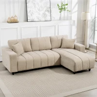 HOMCOM Sectional Couch with Integrated Seat, 3 Seater L-Shaped Sofa with Changeable Chaise, Spring Cushion, 2 Pillows, Beige(m-9)