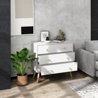 HOMCOM White Dresser for Bedroom with 3 Drawers, Morden Chest of Drawers with Solid Wood Legs and Handles, Storage Organizer for Living Room, White(m-8)