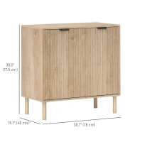 HOMCOM Accent Cabinet with Doors & Adjustable Shelf, Freestanding Storage Cabinet with Wood Legs for Living Room, Oak(m-3)