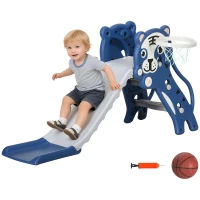 Qaba 3 in 1 Slide for Toddlers, Kids Slide Playset with Basketball Hoop, Climber, for 18-36 Months, Blue(m-11)