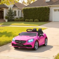 Aosom Mercedes SLC 300 Licensed Kids Electric Car with Remote Control, 12V Battery Powered Kids Ride on Car with Music, Lights, Suspension for 3-6 Years Old, Pink(m-9)