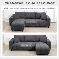 HOMCOM Sectional Couch with Integrated Seat, 3 Seater L-Shaped Sofa with Changeable Chaise, Spring Cushion, 2 Pillows, Grey(m-4)