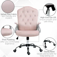 Vinsetto Office Chair, Velvet Computer Chair, Button Tufted Desk Chair with Swivel Wheels, Adjustable Height, Tilt Function, Pink(m-7)