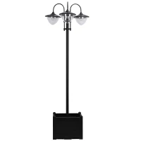 Outsunny 3-head LED Solar Light Lamp Street Light Post with Planter, Solar-powered Lamp Post, Black(m-11)