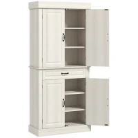 HOMCOM 71" Freestanding Kitchen Pantry with 4 Doors and 2 Cabinets, Tall Storage Cabinet for Kitchen, Distressed White(m-11)