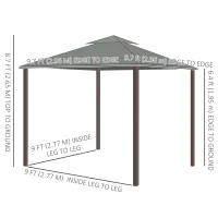 Outsunny 10' x 10' 2-Tier Outdoor Gazebo Canopy Tent with Zippered Mesh Sidewalls, Aluminum Frame for Patio, Backyard, Dark Grey(m-3)