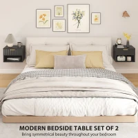 HOMCOM Floating Nightstands, Wall Mounted Bedside Tables Set of 2 with Drawer and Open Shelf, Black(m-4)