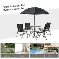 Outsunny 6 Pieces Outdoor Dining Set for 4 with Umbrella Patio Outdoor Furniture Set with Round Table 4 Folding Chairs Black(m-6)