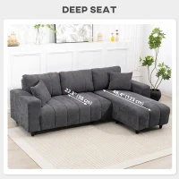 HOMCOM Sectional Couch with Integrated Seat, 3 Seater L-Shaped Sofa with Changeable Chaise, Spring Cushion, 2 Pillows, Grey(m-8)