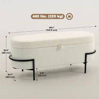 HOMCOM Storage Ottoman with Lift-Up Lid and Steel Legs, 45 Inches Sherpa Fleece Storage Chest for Living Room, Cream White(m-3)