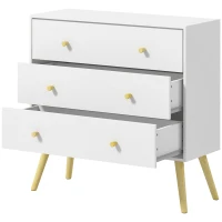 HOMCOM White Dresser for Bedroom with 3 Drawers, Morden Chest of Drawers with Solid Wood Legs and Handles, Storage Organizer for Living Room, White(m-11)