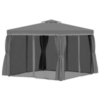 Outsunny 10' x 10' 2-Tier Outdoor Gazebo Canopy Tent with Zippered Mesh Sidewalls, Aluminum Frame for Patio, Backyard, Dark Grey(m-2)