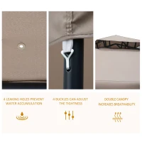 Outsunny 10' x 10' Patio Gazebo Outdoor Pavilion 2 Tire Roof Canopy Shelter Garden Event Party Tent Steel Frame, Brown(m-5)