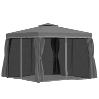 Outsunny 10' x 10' 2-Tier Outdoor Gazebo Canopy Tent with Zippered Mesh Sidewalls, Aluminum Frame for Patio, Backyard, Dark Grey(m-7)