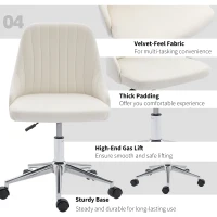 Vinsetto Vanity Chair for Makeup, Velvet Comfy Office Chair with Adjustable Height, Swivel Wheels, Cream(m-7)
