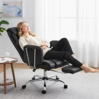 HOMCOM Reclining Office Chair, Overstuffed Executive Desk Chair with High Back, PU Leather, Footrest, Swivel Wheels, Black(m-10)