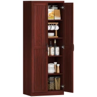 HOMCOM 63" 2-Door Kitchen Pantry, Freestanding Storage Cabinet with 5-tier Shelving and 2 Adjustable Shelves for Dining Room, Cherry Wood Color(m-1)