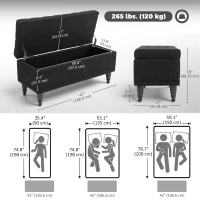 HOMCOM Storage Ottoman, Linen Fabric End of Bed Bench with Button Tufted Storage Bench for Bedroom, Black(m-3)