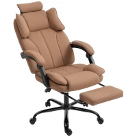HOMCOM Reclining Office Chair, Executive Desk Chair with Pet-Friendly Fabric, Headrest, Footrest, Swivel Wheels, Brown(m-11)