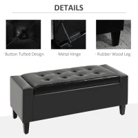 HOMCOM Storage Ottoman Bench, PU Leather Upholstered Bench with Tufted Design, Black(m-5)