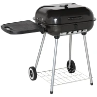 Outsunny Charcoal BBQ Grill with Warming Rack & Storage Side Table, Portable Barbecue Smoker with Lid, Heat Control, Wheels for Outdoor Cooking Camping Picnic, Black(m-2)