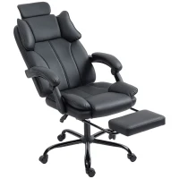 HOMCOM Reclining Office Chair, Executive Desk Chair with Pet-Friendly Fabric, Headrest, Footrest, Swivel Wheels, Black(m-11)