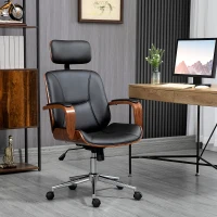 HOMCOM Office Chair, PU Leather Desk Chair with Removable Headrest, Adjustable Height, Tilt Function and with Wheels, Black(m-8)