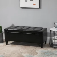 HOMCOM Storage Ottoman Bench, PU Leather Upholstered Bench with Tufted Design, Black(m-1)