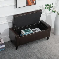 HOMCOM Storage Ottoman Bench, PU Leather Upholstered Bench with Tufted Design, Brown(m-7)