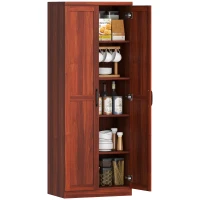HOMCOM 63" Kitchen Storage Cabinet, 5-tier Pantry Cabinet with Doors and Adjustable Shelves for Dining Room, Tan(m-11)