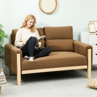 HOMCOM 53" Loveseat Sofa, Small 2 Seater Couch with Solid Wood Legs, Modern Velvet Sofa for Living Room, Small Spaces,Brown(m-1)