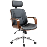 HOMCOM Office Chair, PU Leather Desk Chair with Removable Headrest, Adjustable Height, Tilt Function and with Wheels, Black(m-2)
