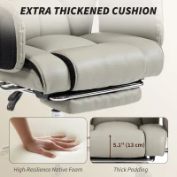 HOMCOM Reclining Office Chair, Overstuffed Executive Desk Chair with High Back, PU Leather, Footrest, Swivel Wheels, Grey(m-5)