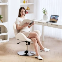 HOMCOM Swivel Office Chair, Velvet Desk Chair with Wide Bucket Seat, Butterfly Back, Tilt Function and Round Base, Cream White(m-10)