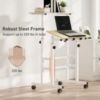 HOMCOM Stand Up Desk, Height & Angle Adjustable Computer Desk with Wheels for Standing or Sitting, Laptop Table, Natural(m-7)