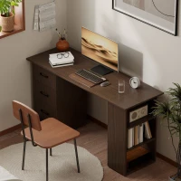 HOMCOM Computer Desk, 55" Writing Table with 3-Tier Shelves and 3 Reversible Drawers for Home Office, Bedroom, Walnut(m-7)