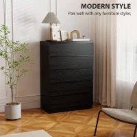 HOMCOM Dresser for Bedroom with 5 Drawers, Modern Chest of Drawers for Living Room, Closet, Hallway, Black(m-5)