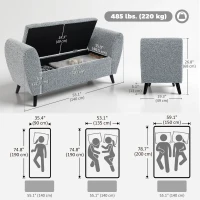 HOMCOM Upholstered Storage Bench with Arms, Modern Ottoman Bench for Bedroom, Entryway, and Living Room, Grey(m-3)