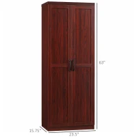HOMCOM 63" 2-Door Kitchen Pantry, Freestanding Storage Cabinet with 5-tier Shelving and 2 Adjustable Shelves for Dining Room, Cherry Wood Color(m-3)