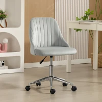 Vinsetto Vanity Chair for Makeup, Velvet Comfy Office Chair with Adjustable Height, Swivel Wheels, Grey(m-8)