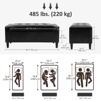 HOMCOM Storage Ottoman Bench, PU Leather Upholstered Bench with Tufted Design, Black(m-3)