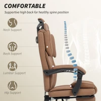HOMCOM Reclining Office Chair, Executive Desk Chair with Pet-Friendly Fabric, Headrest, Footrest, Swivel Wheels, Brown(m-4)