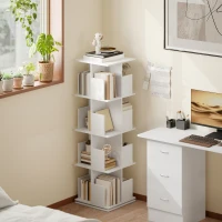 HOMCOM 360° Rotating Bookcase, 4 Tier Bookshelf with 16 Cubbies for Small Space, Living Room, Bedroom, Study, White Wood Grain(m-9)