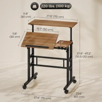 HOMCOM Mobile Stand Up Desk, Height & Angle Adjustable Computer Desk with Wheels for Standing or Sitting, Laptop Desk, Brown(m-3)