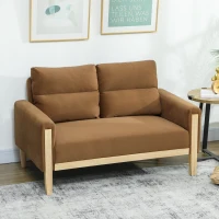 HOMCOM 53" Loveseat Sofa, Small 2 Seater Couch with Solid Wood Legs, Modern Velvet Sofa for Living Room, Small Spaces,Brown(m-8)