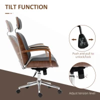 HOMCOM Office Chair, PU Leather Desk Chair with Removable Headrest, Adjustable Height, Tilt Function and with Wheels, Black(m-5)