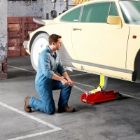 HOMCOM Low Profile Jack, Hydraulic Racing Floor Jack, 3.1"-15" Lifting Range, 2.5 Ton (5,000 lb) Capacity, Red(m-10)